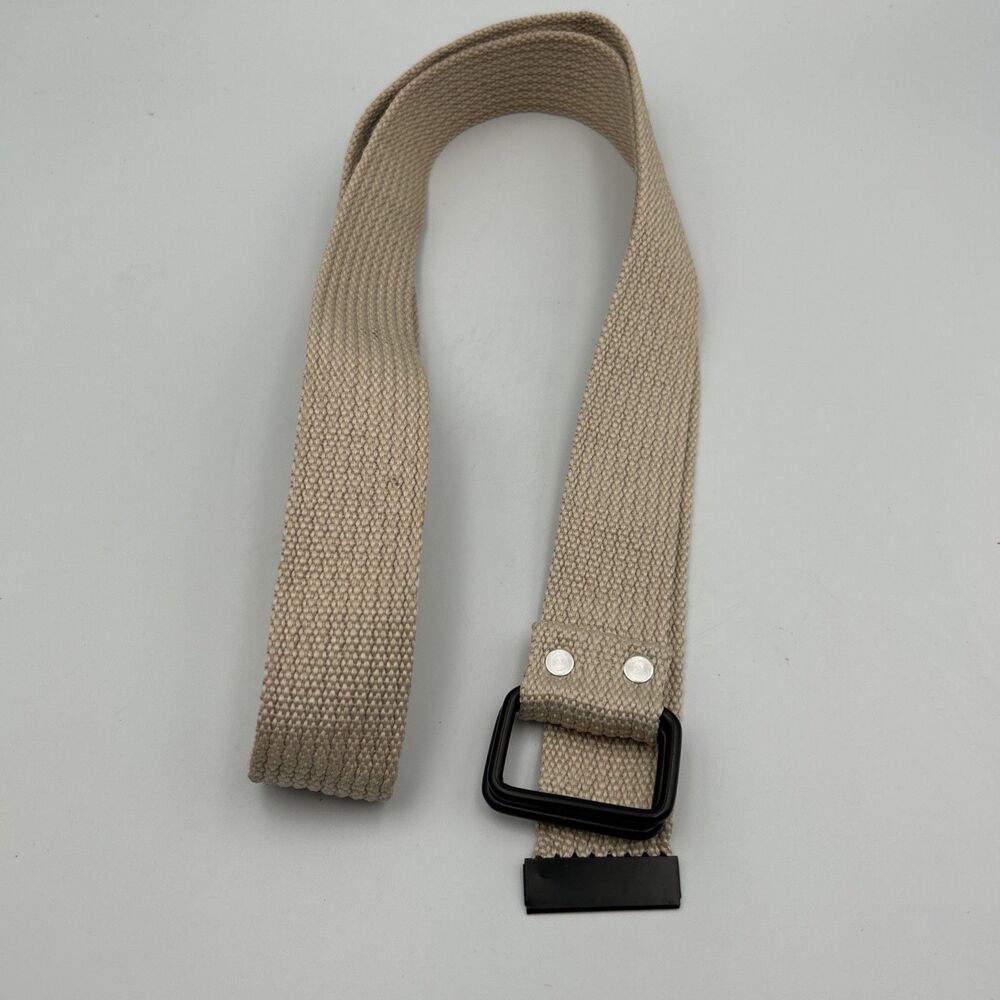 Unisex Beige Canvas Belt with Adjustable Black Buckle - Jeans EUC 52" long